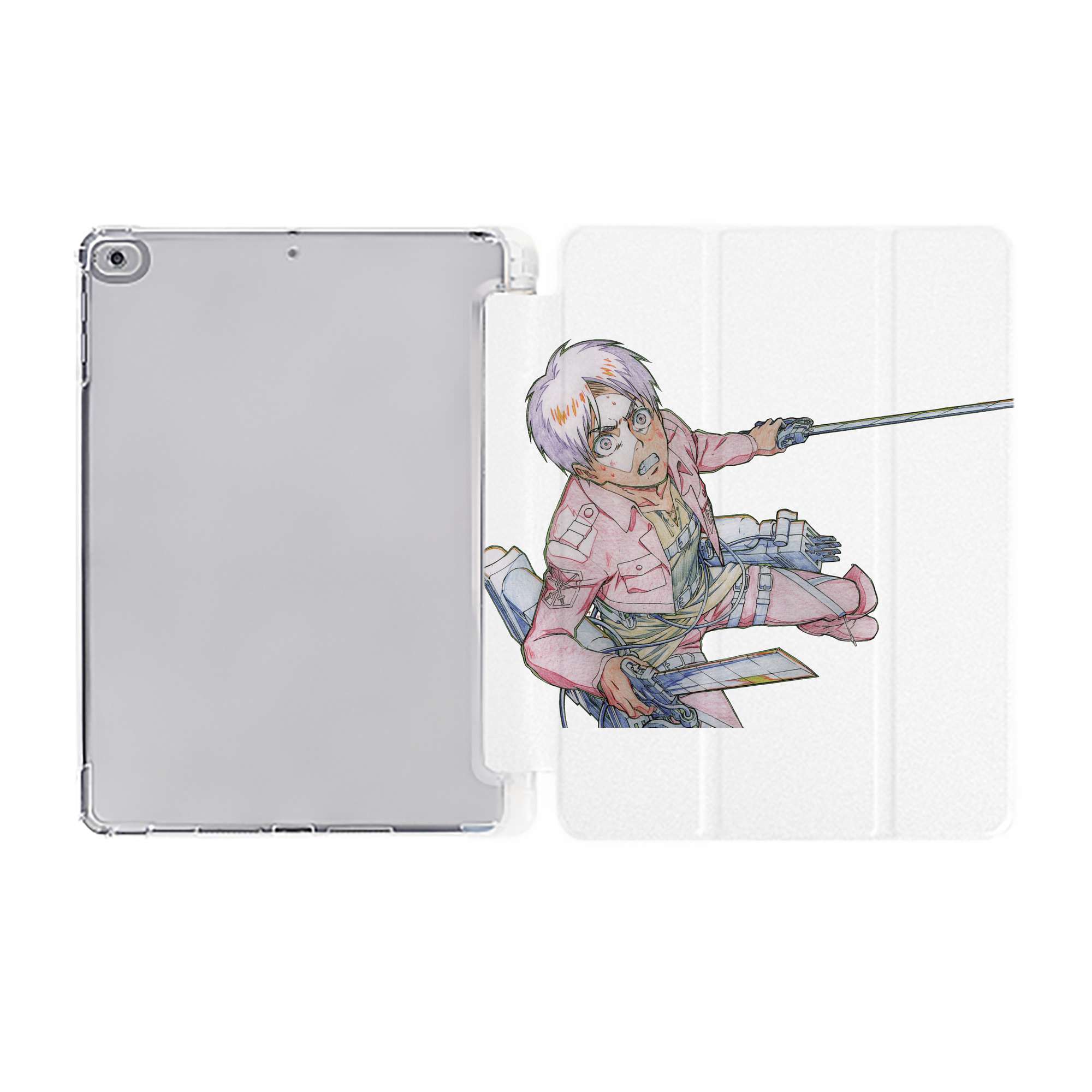 （画像用） 進撃の巨人 エレン･イェーガー Attack on Titan Eren Jäger IPad ケース ペン収納付き 三つ折りスタンド PUレザー×シリコン 対応機種9.5/10.5/10.9インチ